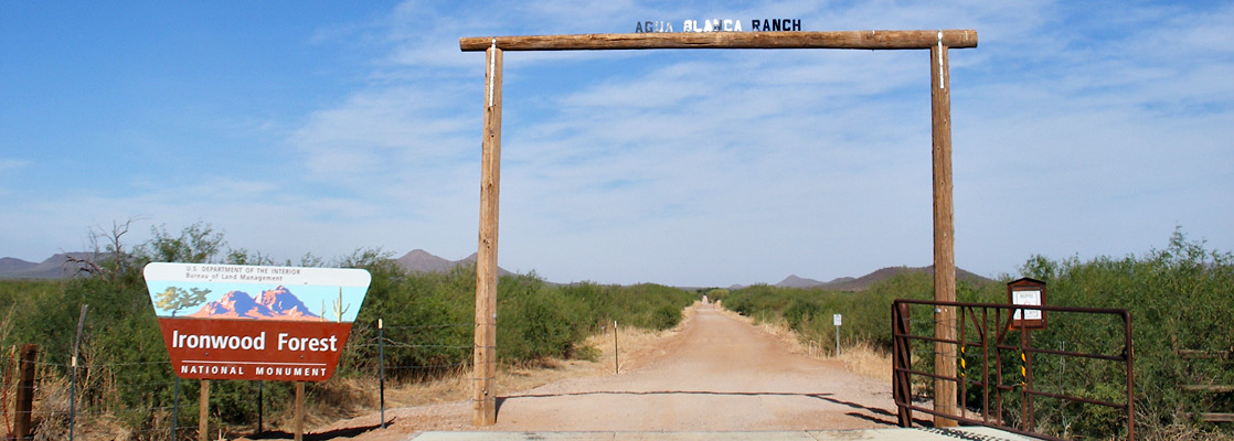 Agua Blanca Ranch, at the Manville Road entrance to Ironwood Forest National Monument