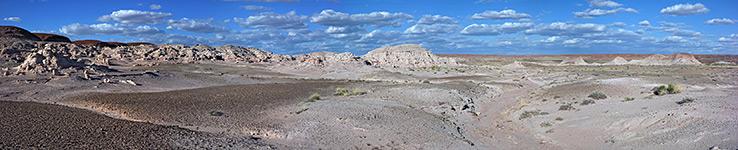 Panorama of badlands and eroded rocks