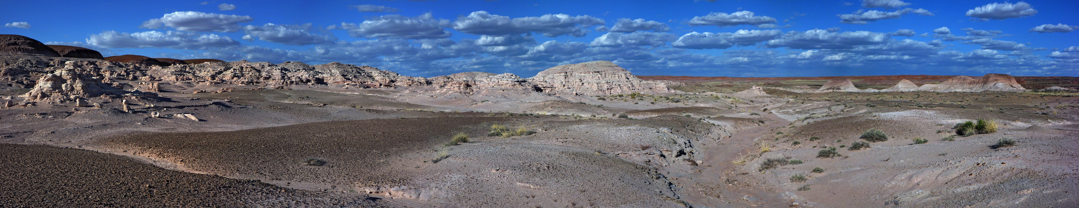 Panorama of badlands and eroded rocks