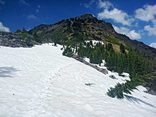 Brokeoff Mountain Trail across snow
