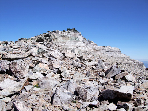 Jagged granite boulders at the summit of Mount Dana