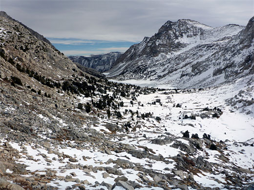 Wide upper valley; view east from Piute Pass