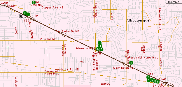 Map of Hotels in East Albuquerque