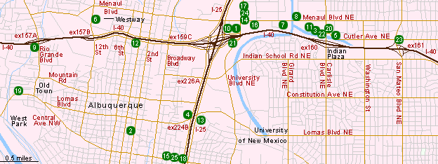 Map of Hotels in Central Albuquerque