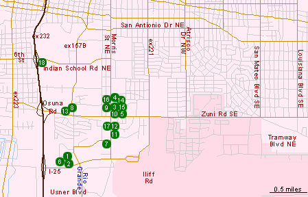 Map of Hotels in South Albuquerque (Airport)