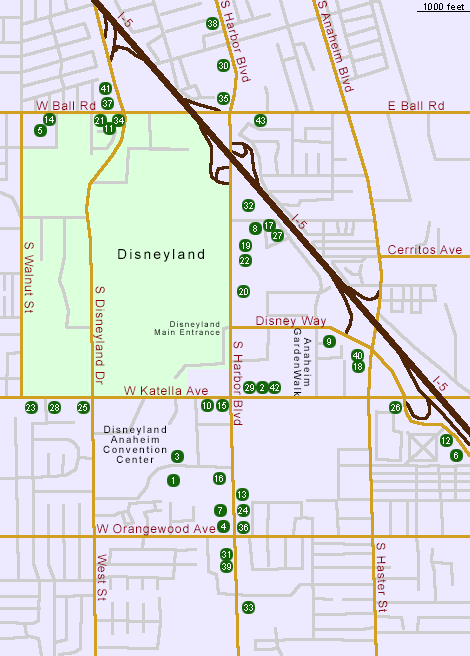 disneyland california map. Map of Hotels in Anaheim