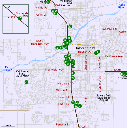 Map of Hotels in Bakersfield