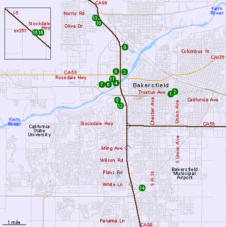 Map of Hotels in Bakersfield