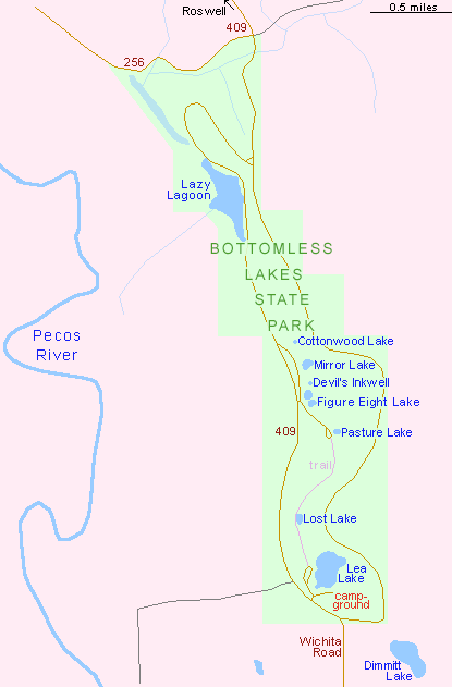Map of Bottomless Lakes State Park