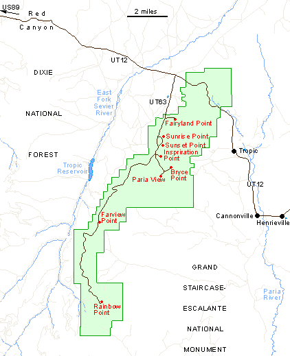 Map of Bryce Canyon National Park