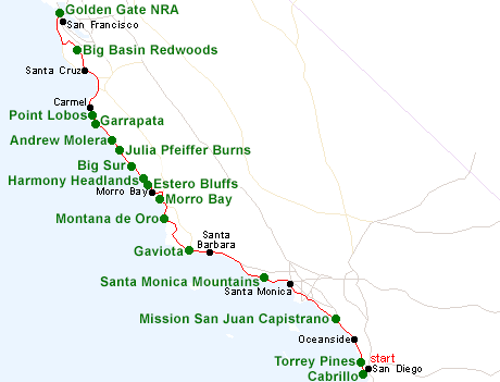 Map of the California South Coast tour