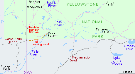 Cascade Corner map, Yellowstone