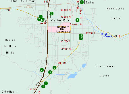 Map of Hotels in Cedar City