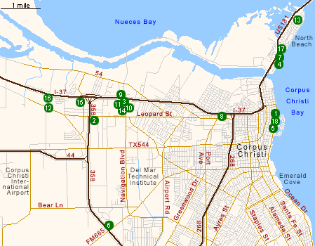 Map of Hotels in Central Corpus Christi