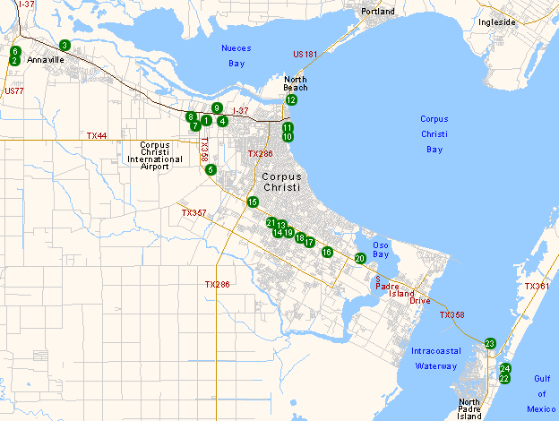 Map of Hotels in Corpus Christi