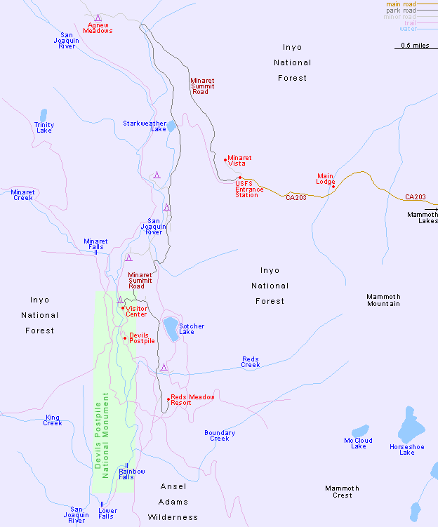 Map of Devils Postpile National Monument