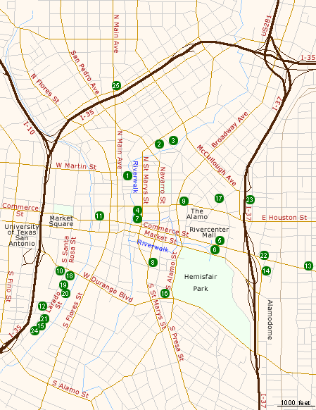 Map of Hotels in Central San Antonio