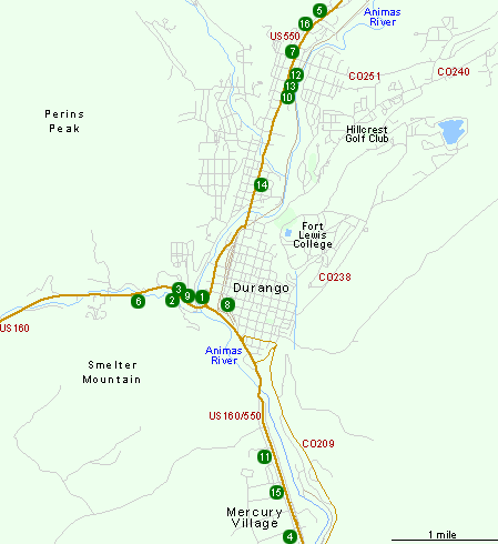 Map of Hotels in Durango
