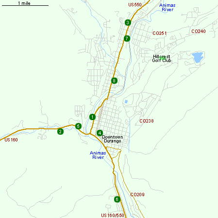 Map of Hotels in Durango