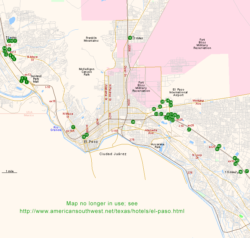 Map of Hotels in El Paso, TX