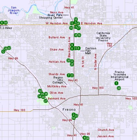Map of Hotels in Fresno