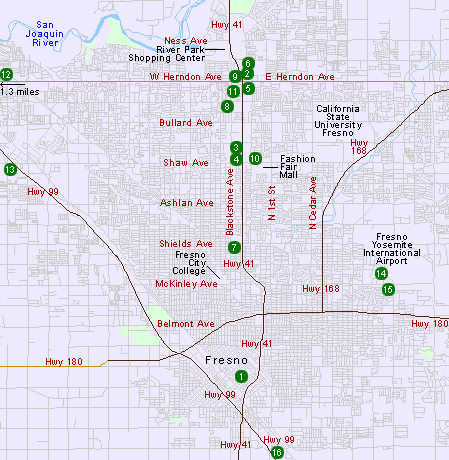 Map of Hotels in Fresno