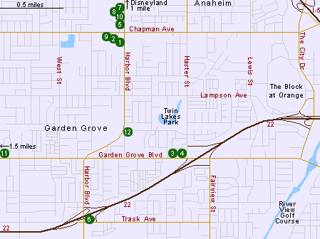 Map of Hotels in Garden Grove