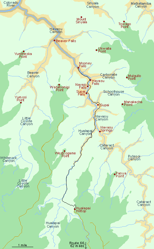 Map of Havasu Canyon and Hulapai Canyon