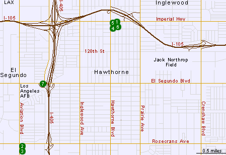 Map of Hotels in Hawthorne