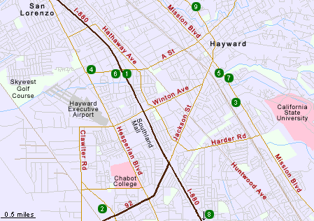 Map of Hotels in Hayward