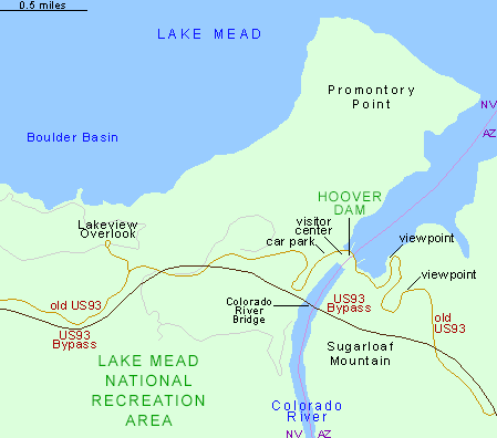 Map of Hoover Dam and the US 93 bypass