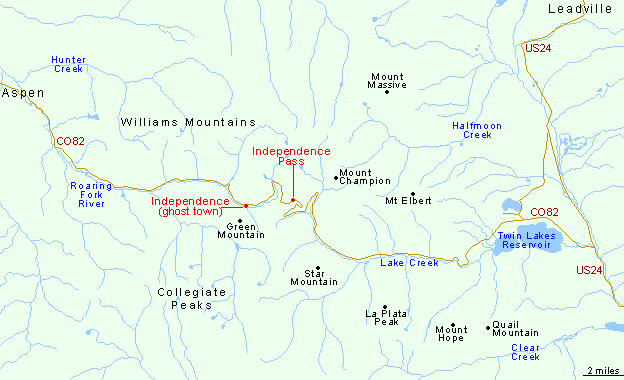 Map of Independence Pass and Highway 82