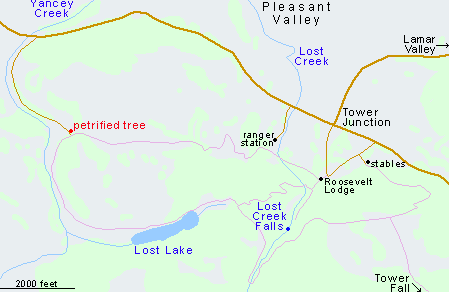 Map of the trail to Lost Lake and Lost Creek Falls