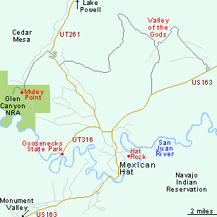 Map of the Mexican Hat area