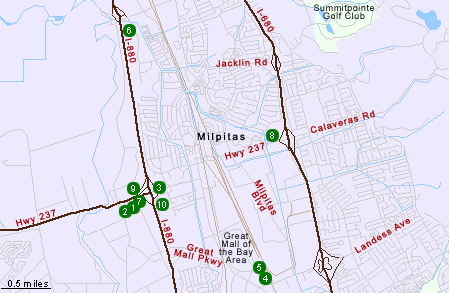 Map of Hotels in Milpitas