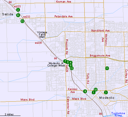 Map of Hotels in Modesto