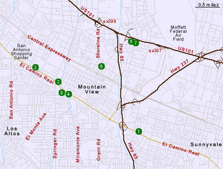 Map of Hotels in Mountain View