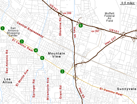 Map of Hotels in Mountain View