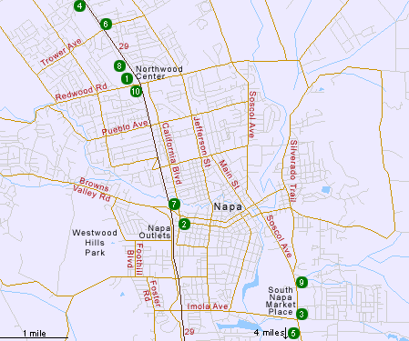 Map of Hotels in Napa