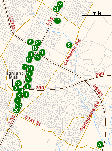 Map of hotels in north central Austin