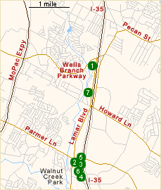 Map of hotels in northeast Austin