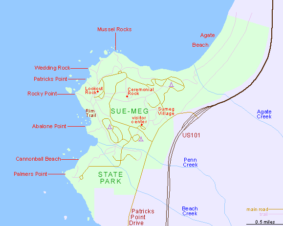 Map of Sue-meg (Patricks Point) State Park