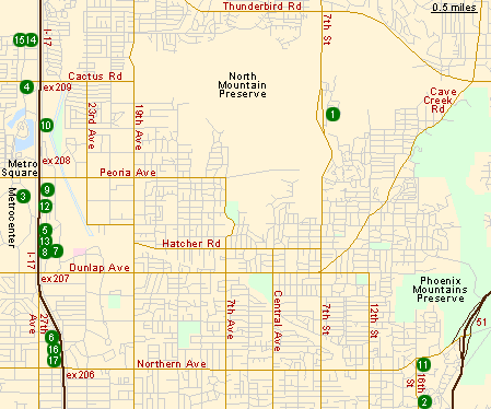 Map of Hotels in North Central Phoenix