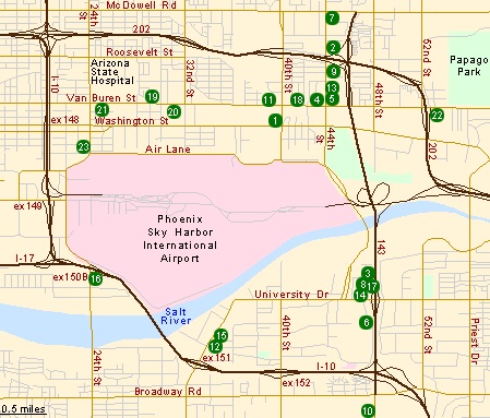Map of Hotels in South Phoenix (Airport)