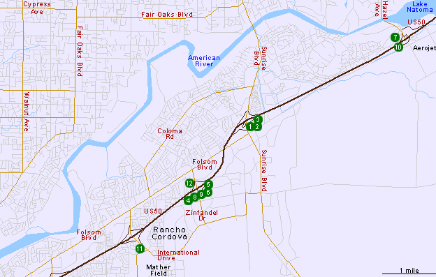 Map of Hotels in Rancho Cordova