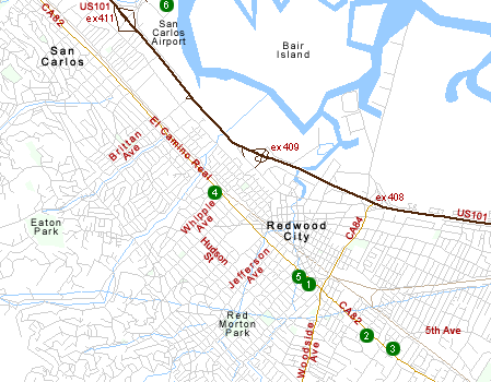 Map of Hotels in Redwood City