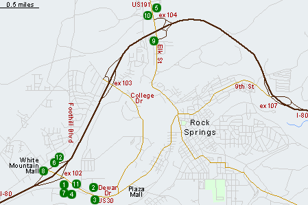 Map of Hotels in Rock Springs