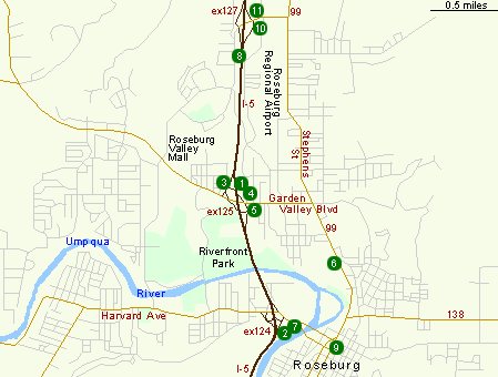 Hotels In Roseburg Or South Oregon Map Of Hotels In Roseburg