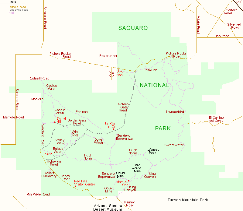 Map of the Tucson Mountain District, Saguaro National Park