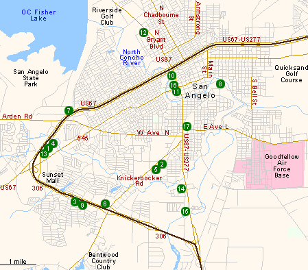 Map of Hotels in San Angelo